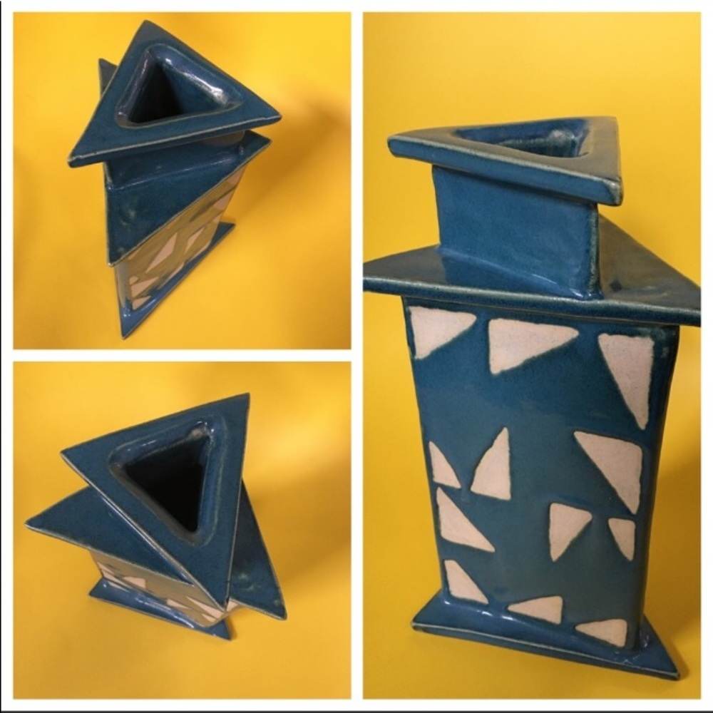 OREGON ART pottery vase signed McMillan ‘04 Portland Artist geometric triangle